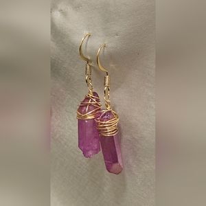 Pink quartz crystal earrings.